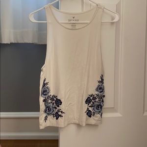 Blue Flower Embroidered Tank